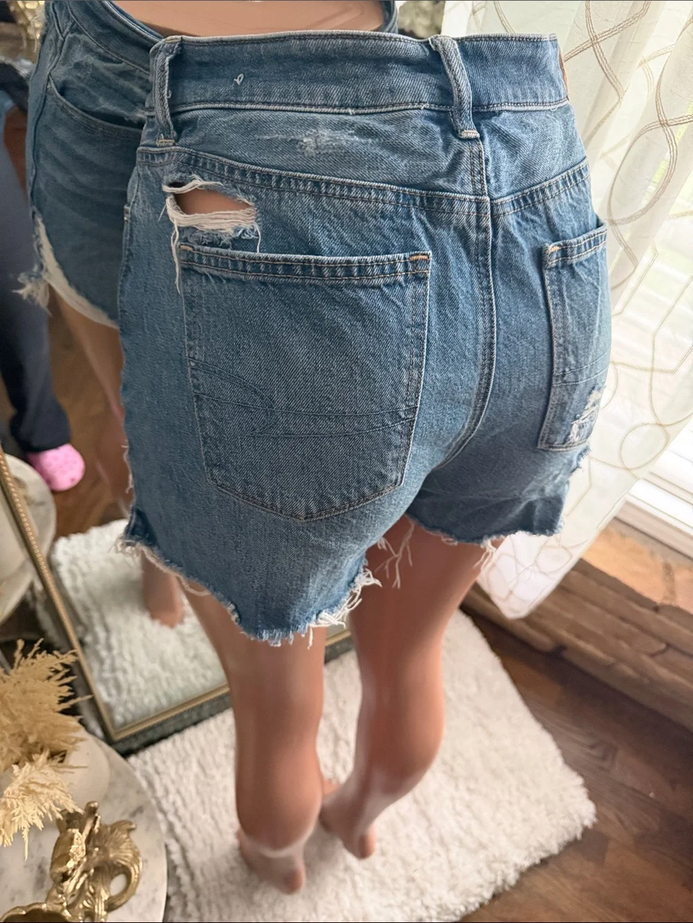 Womens Distressed Denim Shorts - Blue